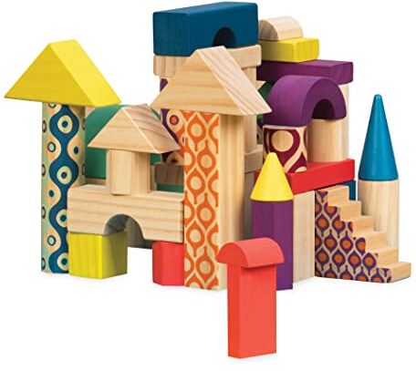 B. toys by Battat - B.Toys -Cubi Costruzioni Legno Wood U Build It, Colore,