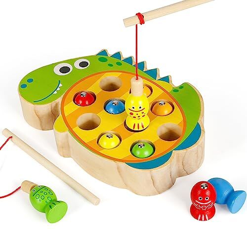 XiYee Giochi Bambini 2 Anni, Giochi di Pesca, Giochi Montessori Magnetici di Pesca in Legno, Giochi Educativo per Bambini Regalo da 2 3 4 5 Anni Ragazze Ragazzi (Dinosauri)