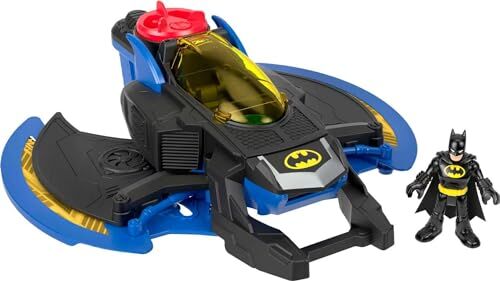 Fisher Price Imaginext- Aereoplano Batwing Lancia Dischi con Personaggio di Batman Giocattolo per Bambini 3+ Anni,