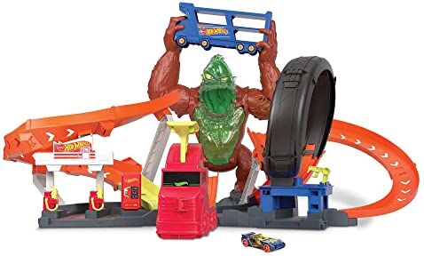 Hot Wheels City Assalto del Gorilla Velenoso Playset con Lanciatore e Macchinina Luci e Suoni Collegabile ad Altri Set Regalo Bambini 5+ Anni