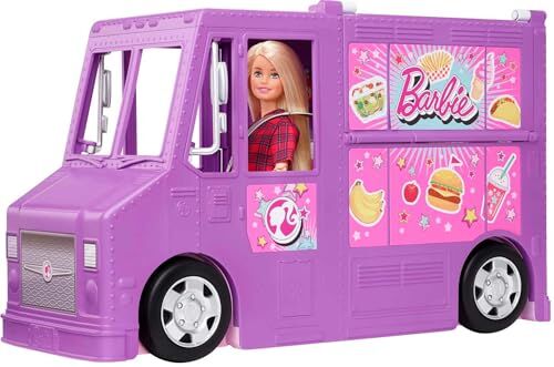 Barbie Furgoncino Street Food, Veicolo Trasformabile con più di 30 Accessori, Giocattolo per Bambini 3+ Anni,