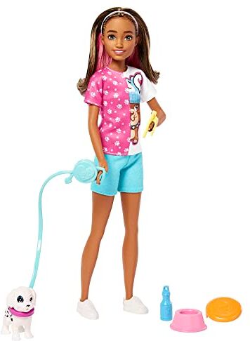 Barbie Skipper Primi Lavori, playset con bambola dogsitter e cagnolino, 5 accessori, Giocattolo per Bambini 3+ Anni,