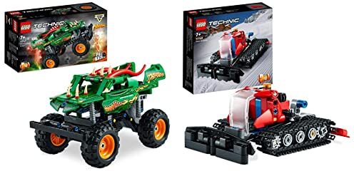 Lego 42149 Technic Monster Jam Dragon, Set 2 in 1 con Pull-Back & 42148 Technic Gatto delle Nevi, Set 2 in 1 con Motoslitta e Spazzaneve Giocattolo