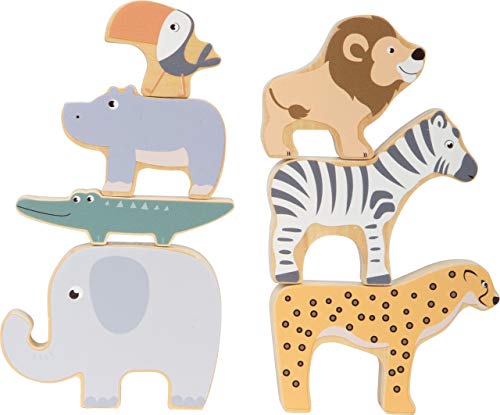 Small Foot Animali Safari, Gioco d'accatastare e d'equilibrio in Legno, dai 2 Anni in su Toys, Colore Bianco