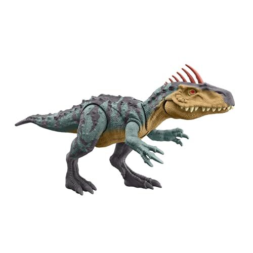 Mattel Jurassic World Neovenator Predatori Giganti, dinosauro lungo 35+ cm con azione d'attacco specifica con morso e cresta evoluta, dettagli realistici, giocattolo per bambini, 4+ anni,
