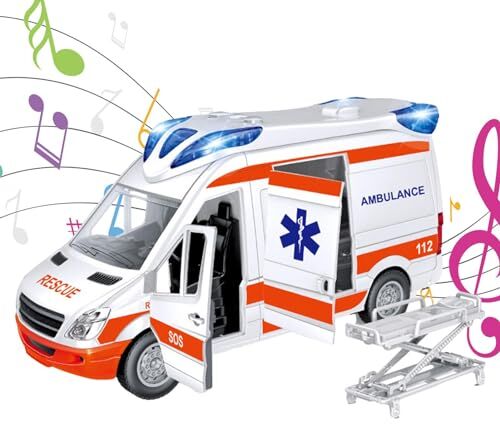 Generic Giocattoli per ambulanze per bambini   Giocattolo dell'ambulanza con luci e suoni   Giocattolo modello ambulanza con barella, veicolo di soccorso cittadino, ambulanza, giocattolo ambulanza