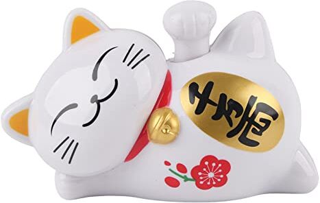 ANKROYU Accessori Per Auto Lucky Cat a Energia Solare Gatto Fortunato, Pigro Sdraiato su Un Lato Che Saluta Facendo Cenno Fortuna Gatto Fortunato a Energia Solare(#02)