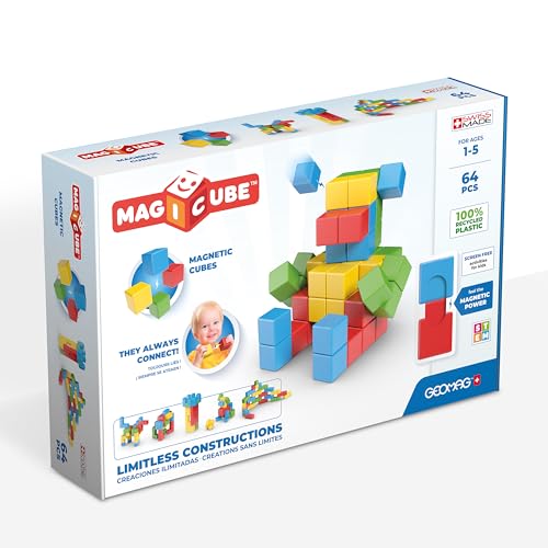 Geomag Magicube 1+ Full Color Cubi Magnetici per Bambini 4 Colori Confezione da 64 Blocchi 100% Plastica Riciclata