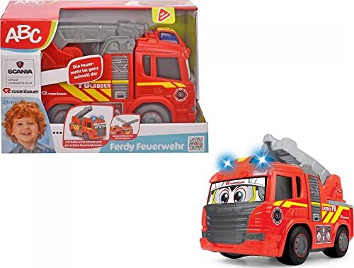 Dickie Toys Dickie ABC Ferdy Fire, , 2 anni, 25 cm, con luci e suoni, scaletta girevole, funzione a ruota libera