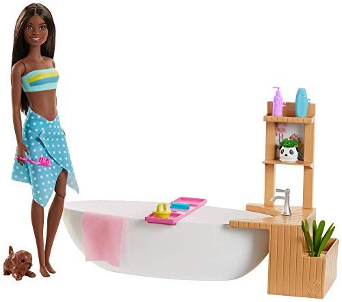 Barbie Wellness Playset Vasca da Bagno con Bambola Afroamericana, Giocattolo per Bambini 3+ Anni,