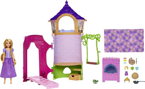 Mattel Disney Princess Rapunzel's Tower Playset, bambola Rapunzel snodata e torre playset per giocare a 360°, 6 aree gioco e tanti accessori, Giocattolo per Bambini 3+ Anni,