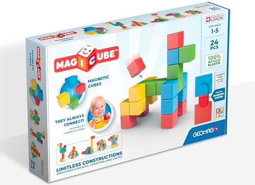 Geomag , Magicube Full Color Recycled Try Me, Giochi Magnetici Adatti per Bambini da 1 a 5 Anni, Costruzioni Magnetiche per Bambini, Confezione da 24 Pezzi, Plastica 100% Riciclata