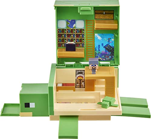 Mattel Minecraft Tana della Tartaruga Trasformabile PlaySet, Personaggio Autentico Ispirato al Videogioco, Giocattolo per Bambini 6+ Anni,