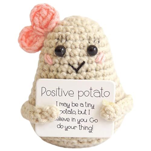 Logther Mini Positive Potato, Mini Giocattoli di Patate, Mini Peluche Giocattoli di Patate, Bambola di Patate a Maglia, Bambola di Patate Divertente (Beige)