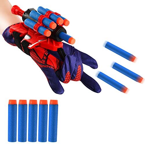 FXFOOT Spiderman Launcher Glove, Launcher Spiderman, Guanti da Lancio Spiderman, Hero Launcher Giocattoli da Polso Set Guanti Cosplay in Plastica per Bambini, Divertenti Giocattoli Educativi per Bambini