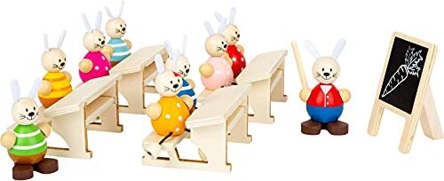 Small Foot - Set Scuola dei Conigli, in Legno Certificato FSC 100%, Gioco di Ruolo leprotto di Pasqua Giocattoli, Multicolore,