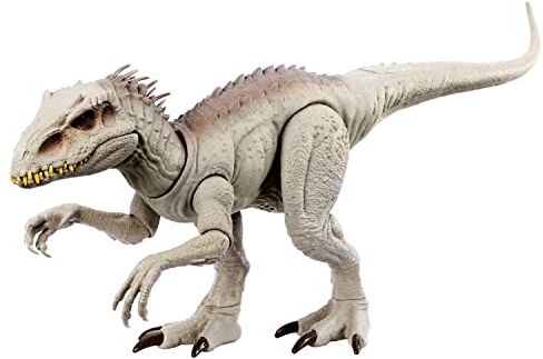 Mattel Jurassic World Indominus Rex Caccia e Divora, dinosauro con luci e suoni, doppio morso e attrezzatura di tracciamento, design ambiente desertico, giocattolo per bambini, 4+ anni,