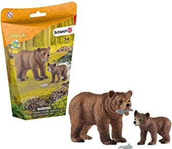 SCHLEICH -25 25 Mamma Orsa Grizzly con Cucciolo (3), Multicolore,