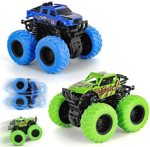 Shayson Monster truck giocattolo a partire dai 2 anni in su, per auto da corsa, camion, rotazione a 360 gradi, per auto giocattolo, regali per ragazzi e bambini, 2 pezzi