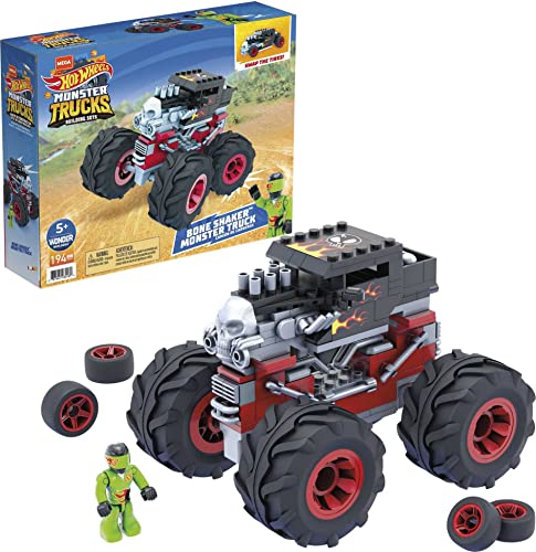 MEGA Construx -Hot Wheels Monster Truck Bone Shaker, Veicolo con Mini Personaggio, Giocattolo per Bambini 5+ Anni,