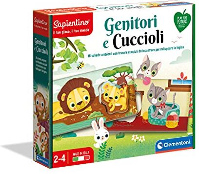 Clementoni Sapientino-Genitori e Cuccioli, Gioco educativo Bambini 2 Anni-flashcard Animali-Play for Future-Made in Italy, Multicolore,