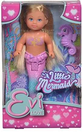 Simba Bambola Evi Love Little Mermaid, a forma di sirena, con cavalluccio marino, 12 cm, per bambini a partire dai 3 anni in su