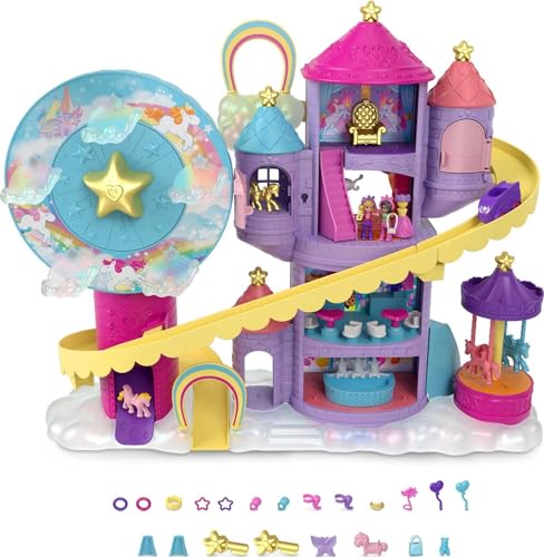 Polly Pocket Playset Lunapark dell'Arcobaleno con Micro Bambole Polly e Shani, 2 Unicorni e Tanti Accessori a Sorpresa, Giocattolo per Bambini 4+Anni, , Imballaggio Sostenibile