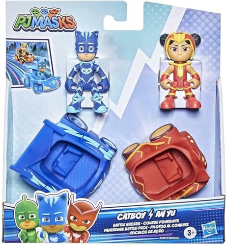 PJ Masks Hasbro  Super pigiamini, Gattoboy vs An Yu, macchine da corsa giocattolo per età prescolare, set con 2 veicoli e 2 personaggi, per bambini dai 3 anni in su