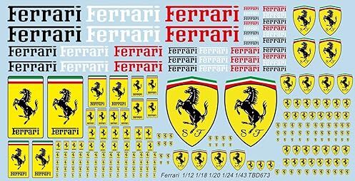 Generico Waterslide Decals Logo scale 1/12 1/14 1/18 1/20 1/23 1/24 1/32 1/43 compatible with Ferrari slot cars and Models TBD673