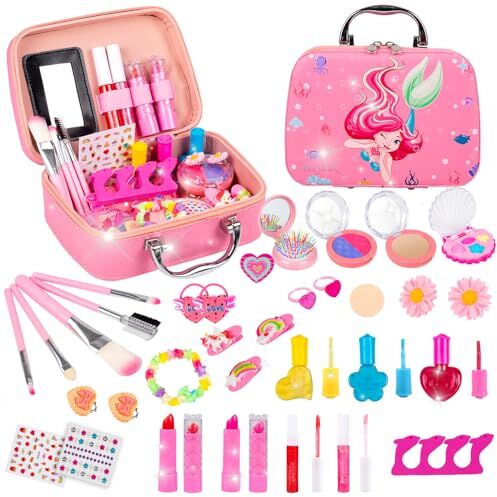 Beeyouk Trucchi Bambina Set, Lavabile Trucchi Bambina 3 4 5 Anni,34 Pezzi Valigetta Trucchi Bambina,Giochi Trousse Trucchi Ragazza, Natale Compleanno Regalo per Bambini 6 7 8 9 Anni