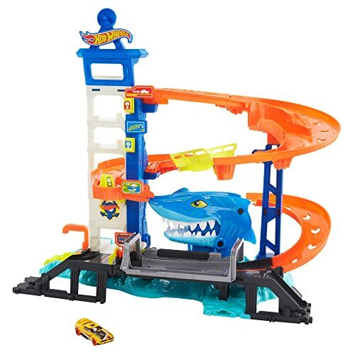 Hot Wheels City Set Super Squalo Playset con 1 macchinina, Pista a Tema nemesi, Si collega ad Altri playset, Giocattolo per Bambini 4+ Anni,