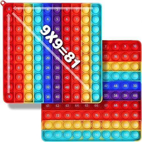 Captor Pop Push It Grande 20 x 20cm Giocattolo Antistress Push Pop 10 x 10 Palline Quadrato Arcobaleno in Silicone di Alta qualità Adatto per Scuola Adulti e Bambini Numeri (Numeri+Moltiplicazione)