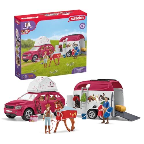 SCHLEICH Avventura con auto e rimorchio per cavalli, da 5 anni, HORSE CLUB Playset, 110 pezzi