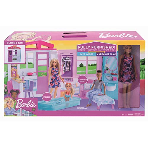 Barbie ​Loft con Bambola, Casa a 1 Piano, Portatile con Piscina e Accessori, Giocattolo per Bambine da 3 + Anni, Imballaggio Standard