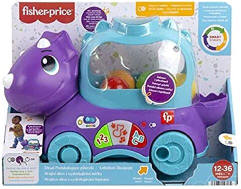 Fisher Price Dino Impara e Cammina, dinosauro giocattolo da trainare con palline saltellanti e contenuti Smart Stages, Edizione: Czech; Inglese, UK; Ungherese; Polacco; Slovak,