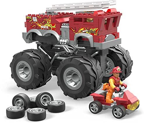 Mega Hot Wheels 5-Alarm Monster Truck Set di Costruzioni con 284 Pezzi e 2 Micro Piloti, Set Regalo, Giocattolo per Bambini 5+ Anni,