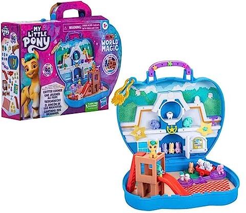 Hasbro My Little Pony Mini World Magic Mini Cr ation  Confezione da 2 figure da 2,5 cm + 40 pezzi, Hitch Trailblazer e Sparky Sparkeroni