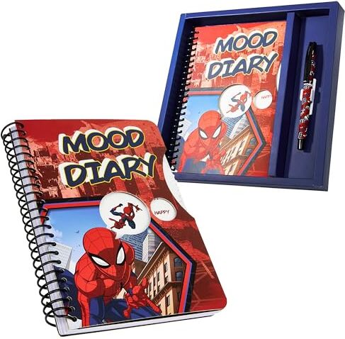 Marvel Diario Spiderman Agenda con Penna e Adesivi per Bambini Mood Journal Gadget Originali