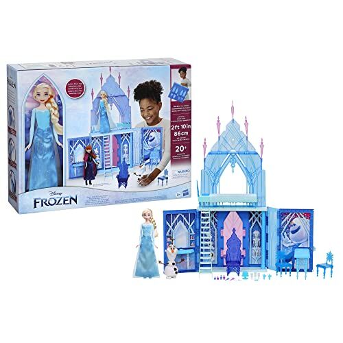 Hasbro Disney Frozen, Palazzo di ghiaccio di Elsa richiudibile, Bambole di Elsa e Olaf, Playset castello, Giocattolo per bambini dai 3 anni in su