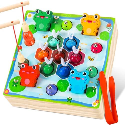 Seagoal Giochi Bambini 2 Anni   Giochi Bambini Montessori 2 3 4 Anni   3 in 1 Giochi di Pesca Montessori di Legno   Montessori Regalo Bambino per 2 3 4 5 Anni Ragazzi Ragazze