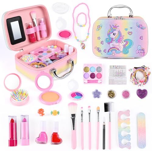 Sharp Unicorno Trucchi Bambina Set-36 Pezzi Trousse Trucchi Bambina, Seguro y Lavable, Valigetta Trucchi Bambina, Giochi Bambina Natale Compleanno Regalo Ragazze 3 4 5 6 7 8 9 10 11 12 Anni