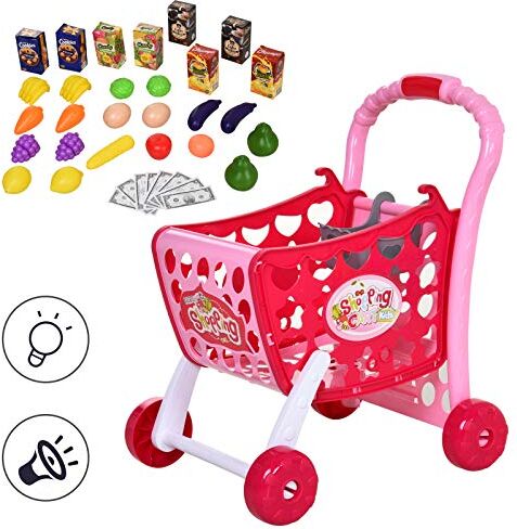 HOMCOM Carrello Giocattolo in Tre modalità per Bambini +3 Anni con 38 Accessori Inclusi, Suoni e Luci Divertenti, Rosa