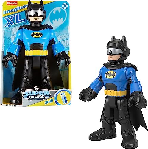 Fisher Price Imaginext DC Super Friends Batman XL Motociclista Blu, Personaggio snodato Alto piĂą di 25 cm con Morbido Mantello in Tessuto, Giocattolo per Bambini, 3+ Anni,