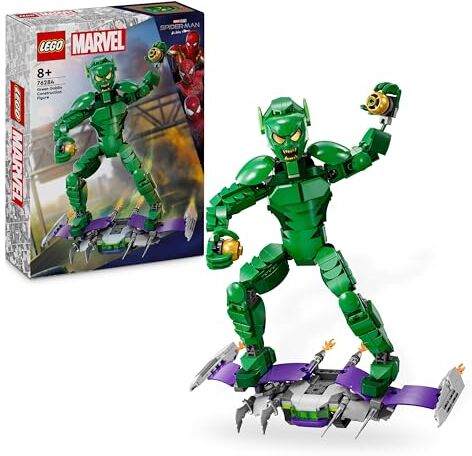 Lego Marvel Personaggio Costruibile di Goblin, Gioco d'Azione per Bambini e Bambine da 8 Anni in su, Action Figure del Nemico di Sider-Man con Arti Snodabili, Aliante e Bombe-Zucca, Idea Regalo