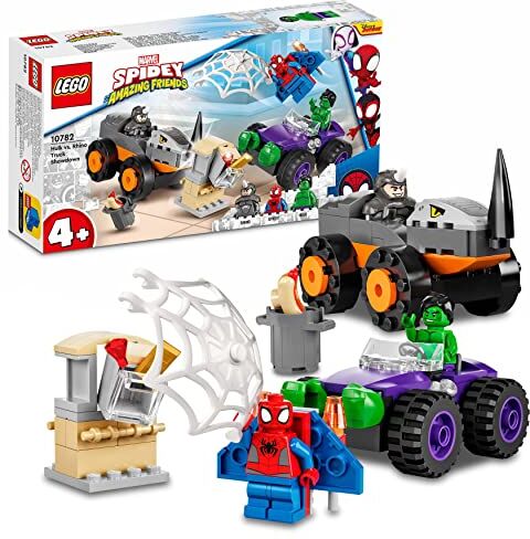 Lego Marvel Spidey e i Suoi Fantastici Amici Resa dei Conti tra Hulk e Rhino, Spider-Man Giocattolo con Macchine Monster Truck, Giochi per Bambini e Bambine dai 4 Anni