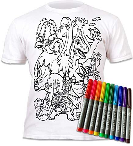 Splat Planet Dinosauro T-Rex T-Shirt Maglietta Magica da Colorare con 10 Penne Magiche Lavabili Atossiche Colora La Tua Maglietta, Colora E Lava Via E Ricolora I Compleanni dei Bambini (9-11 Years)