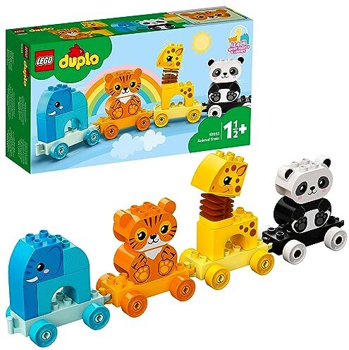 Lego DUPLO My First Il Treno degli Animali, Giocattolo con Elefante, Tigre, Panda e Giraffa da Costruire, Giochi Educativi per Bambini e Bambine da 1,5 Anni, Idee Regalo di Compleanno