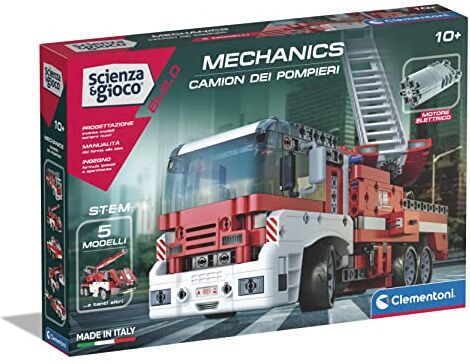 Clementoni Scienza e Gioco Build Camion dei Pompieri, Set di Costruzioni e Laboratorio di Meccanica per Bambini 8+ Anni,