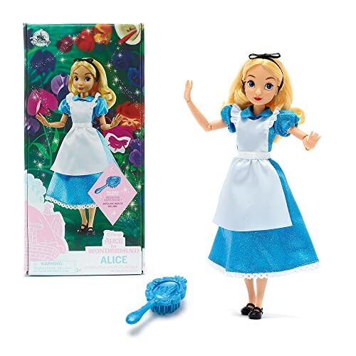 Disney bambola ufficiale classica Alice nel Paese delle Meraviglie, 30 cm, include spazzola, completamente posizionabile in abito di raso e grembiule per bimbi dai 3 anni in su