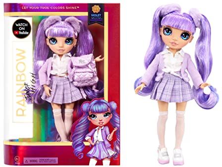 Rainbow High Jr. High Violet Willow Bambola alla Moda Viola da 23cm con Vestito e Accessori Include Zainetto Apri e Chiudi da Collezionare o Regalare età: dai 6 Anni in su